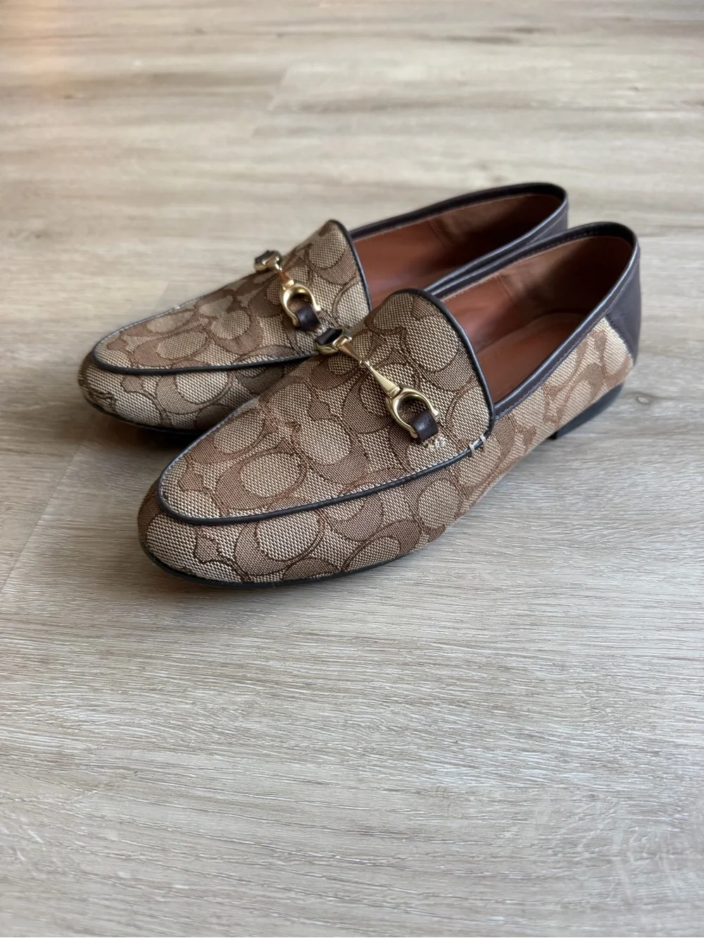 Coach Haley Signature Jacquard Loafers Women's Size 5.5 B Shoes Khaki Brown